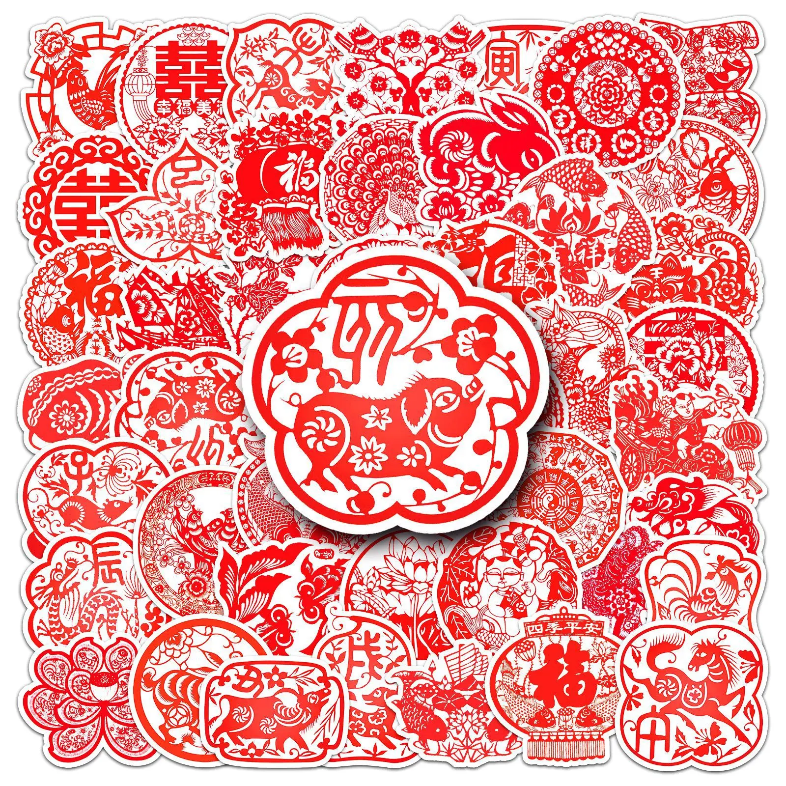 10/50PCS Red Paper Cuttings Art Stickers Animal Graffiti Decals Chinese Style DIY Decoration Laptop Guitar Car Bike Kids Toys
10/50PCS Red Paper Cuttings Art Stickers Animal Graffiti Decals Chinese Style DIY Decoration Laptop Guitar Car Bike Kids Toys