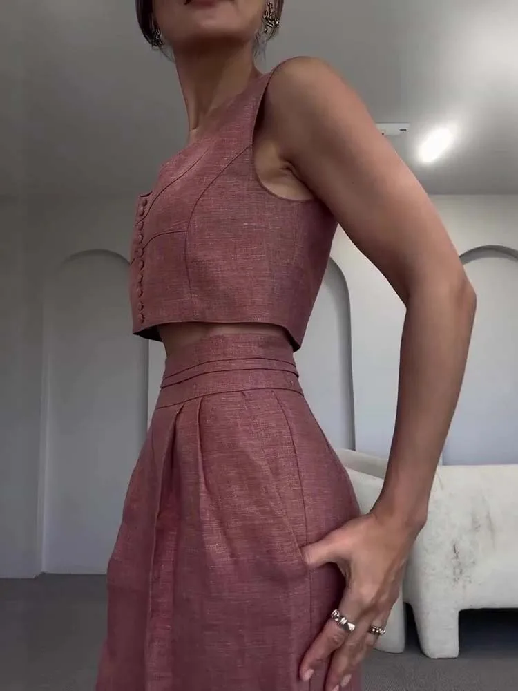 Casual Sleeveless Crop Tops And Wide Leg Pants Sets Vintage Solid Color Slim Commute Outfits Elegant Lady Button High Waist 2PC
Casual Sleeveless Crop Tops And Wide Leg Pants Sets Vintage Solid Color Slim Commute Outfits Elegant Lady Button High Waist 2PC