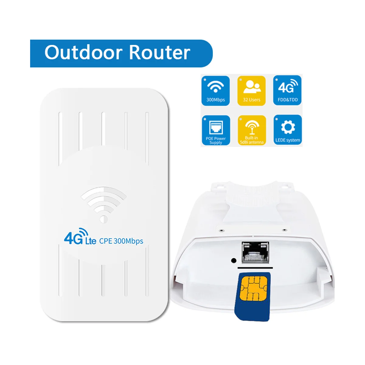 Waterproof Outdoor 4G WiFi Router 300Mbps Wifi Extender with SIM Card 3G/4G LTE Router Long Range 100M 32 Users-US Plug
Waterproof Outdoor 4G WiFi Router 300Mbps Wifi Extender with SIM Card 3G/4G LTE Router Long Range 100M 32 Users-US Plug