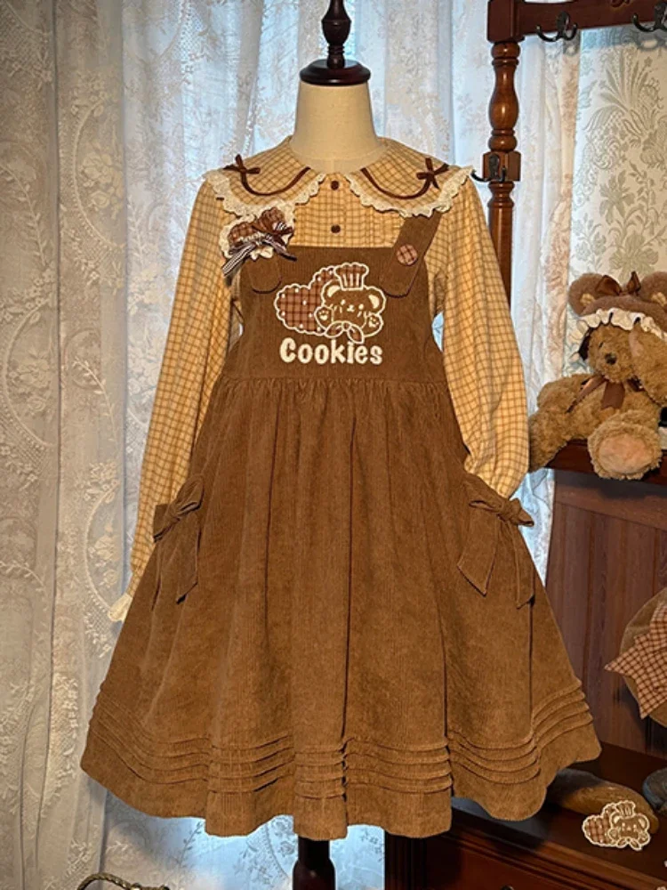 Lolita Vintage Girl Bear Cookie Plush Embroidered Corduroy Back Dress by Alice Girl
Lolita Vintage Girl Bear Cookie Plush Embroidered Corduroy Back Dress by Alice Girl