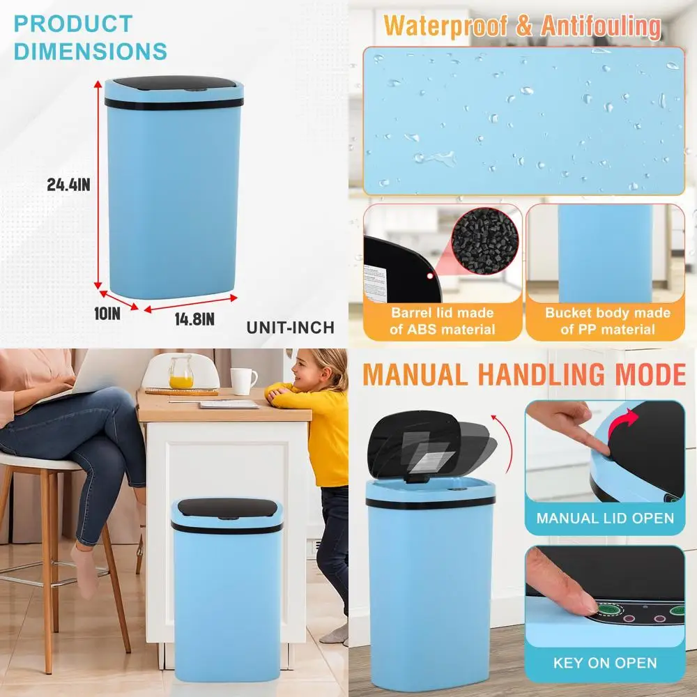 13 Gallon 50L Automatic Sensor Kitchen Trash Can with Lid, Blue
13 Gallon 50L Automatic Sensor Kitchen Trash Can with Lid, Blue