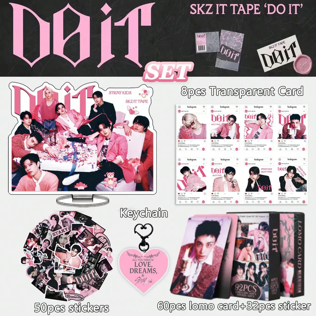 Stray Kids SKZ IT TAPE 'DO IT' Gift Set, K-Pop Merch Bundle with Acrylic Stand, Lomo Cards, Stickers & Keychain, STAY Fan Gift
Stray Kids SKZ IT TAPE 'DO IT' Gift Set, K-Pop Merch Bundle with Acrylic Stand, Lomo Cards, Stickers & Keychain, STAY Fan Gift