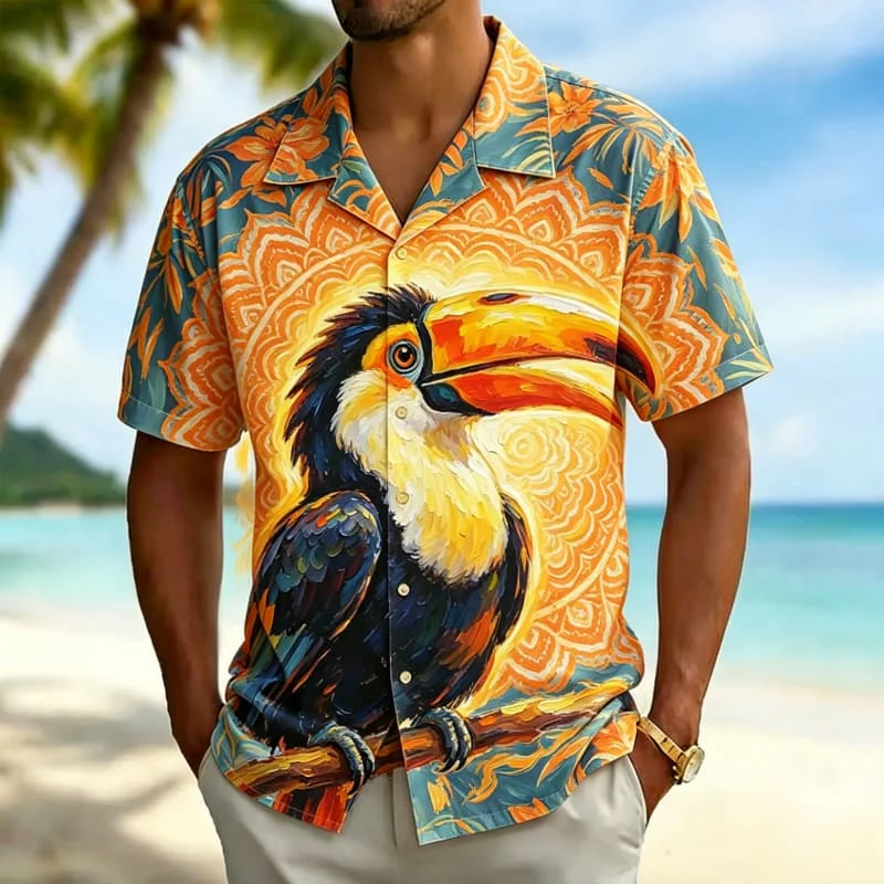 Men's Oil Painting Style Tropical Animal Print Short Sleeved Shirt, For Holiday travel, Seaside Leisure ,summer Daily occasions.
Men's Oil Painting Style Tropical Animal Print Short Sleeved Shirt, For Holiday travel, Seaside Leisure ,summer Daily occasions.