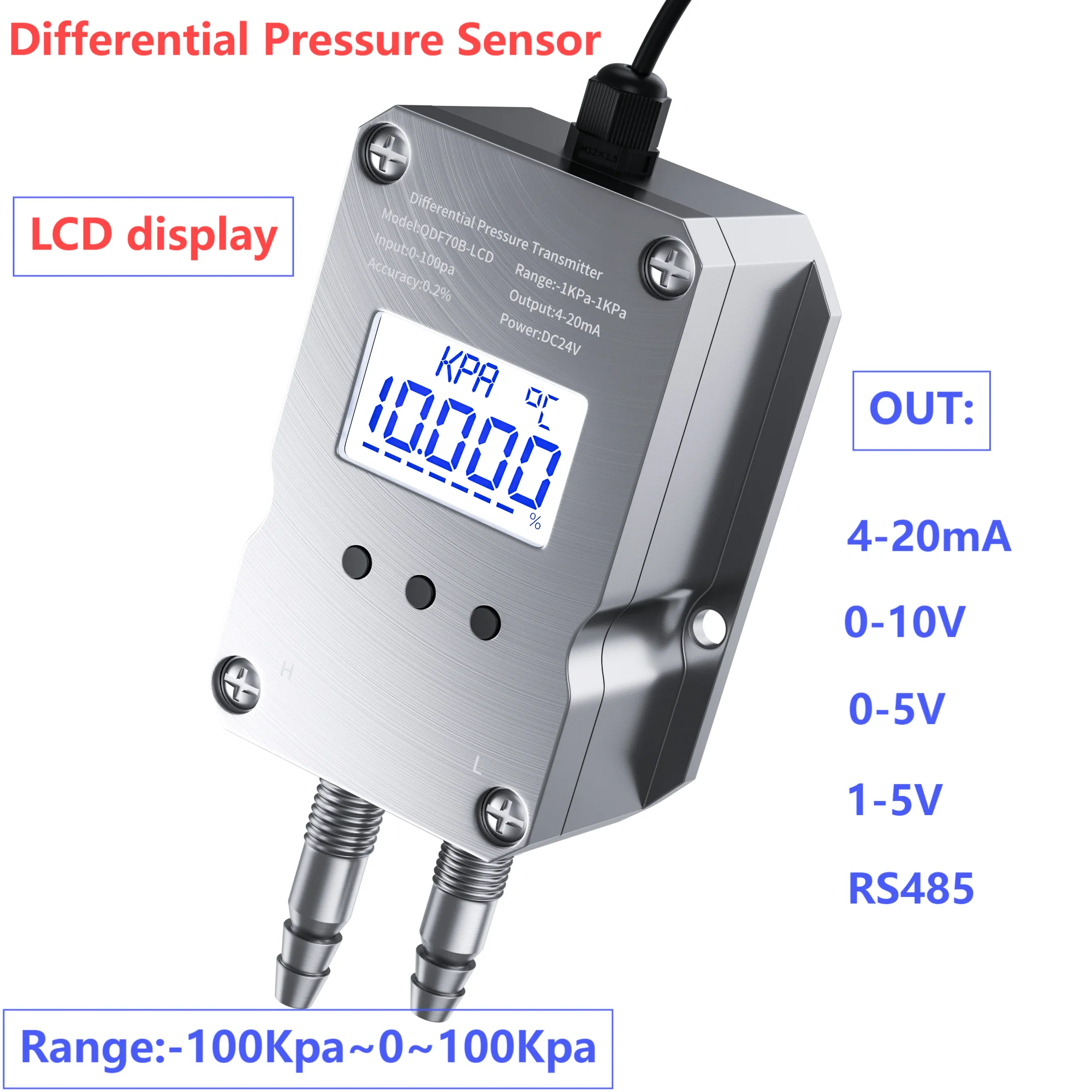 LCD Differential Pressure Transmitter 0-5V RS485 Wind Pressure Sensor 500Pa 50KPa -5Kpa 1Kpa Air Differential Pressure Sensor
LCD Differential Pressure Transmitter 0-5V RS485 Wind Pressure Sensor 500Pa 50KPa -5Kpa 1Kpa Air Differential Pressure Sensor