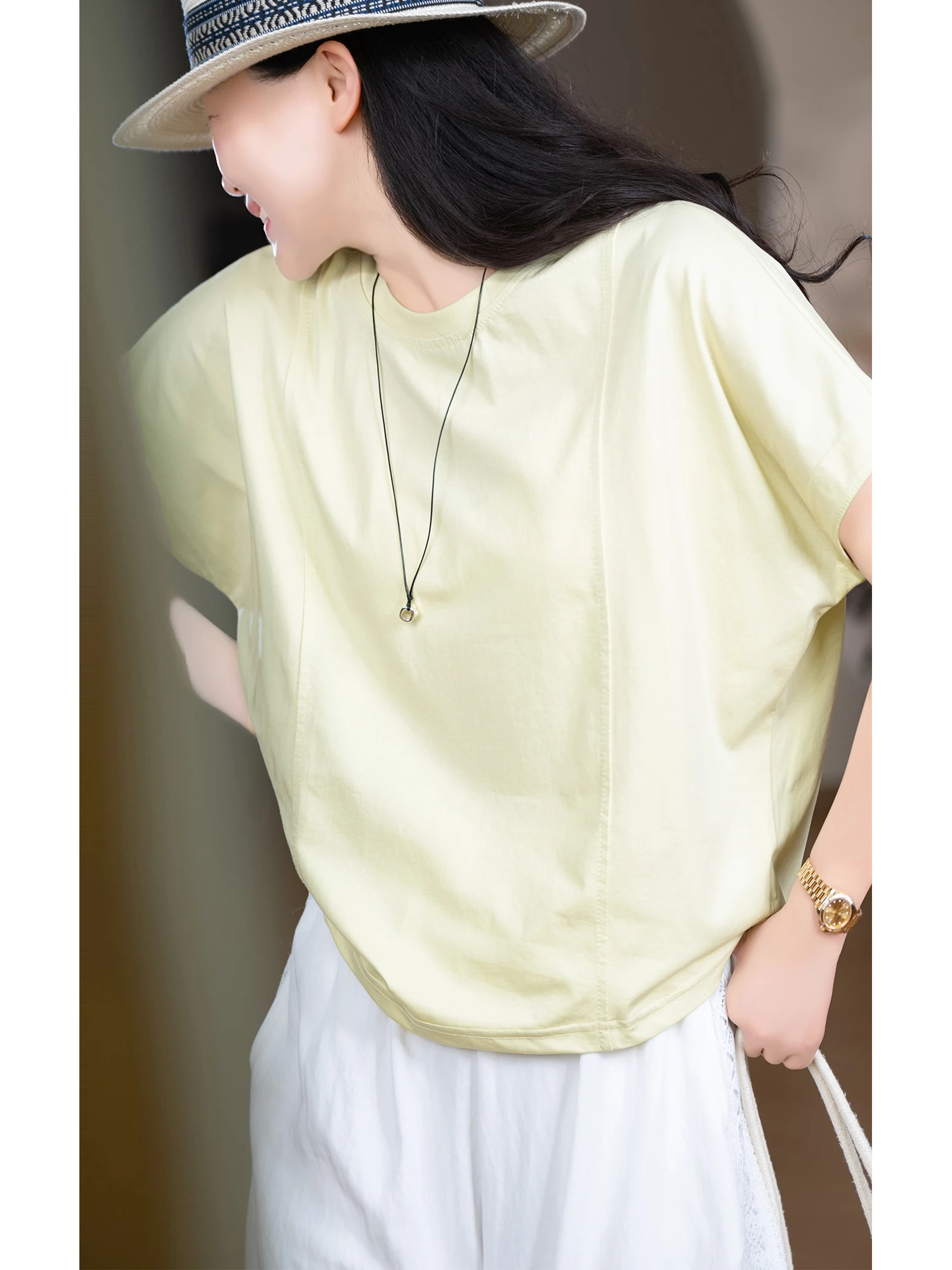 Decomposed Loose Fit Batwing Sleeve round Neck Short Sleeve Cotton T-Shirt Casual Style Standard Edition Breathable Summer Top
Decomposed Loose Fit Batwing Sleeve round Neck Short Sleeve Cotton T-Shirt Casual Style Standard Edition Breathable Summer Top