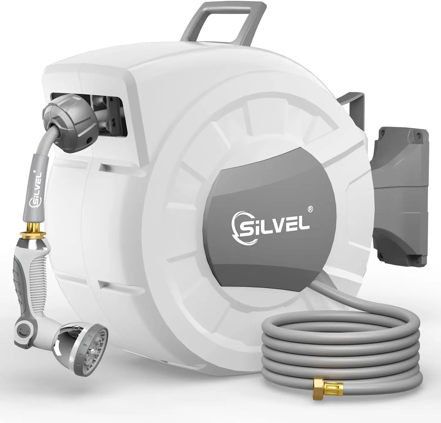 Retractable Garden Hose Reel, 1/2 in x 100 ft Wall Mounted Garden Hose Reel, with 10 Pattern Nozzle, Any Length Lock
Retractable Garden Hose Reel, 1/2 in x 100 ft Wall Mounted Garden Hose Reel, with 10 Pattern Nozzle, Any Length Lock