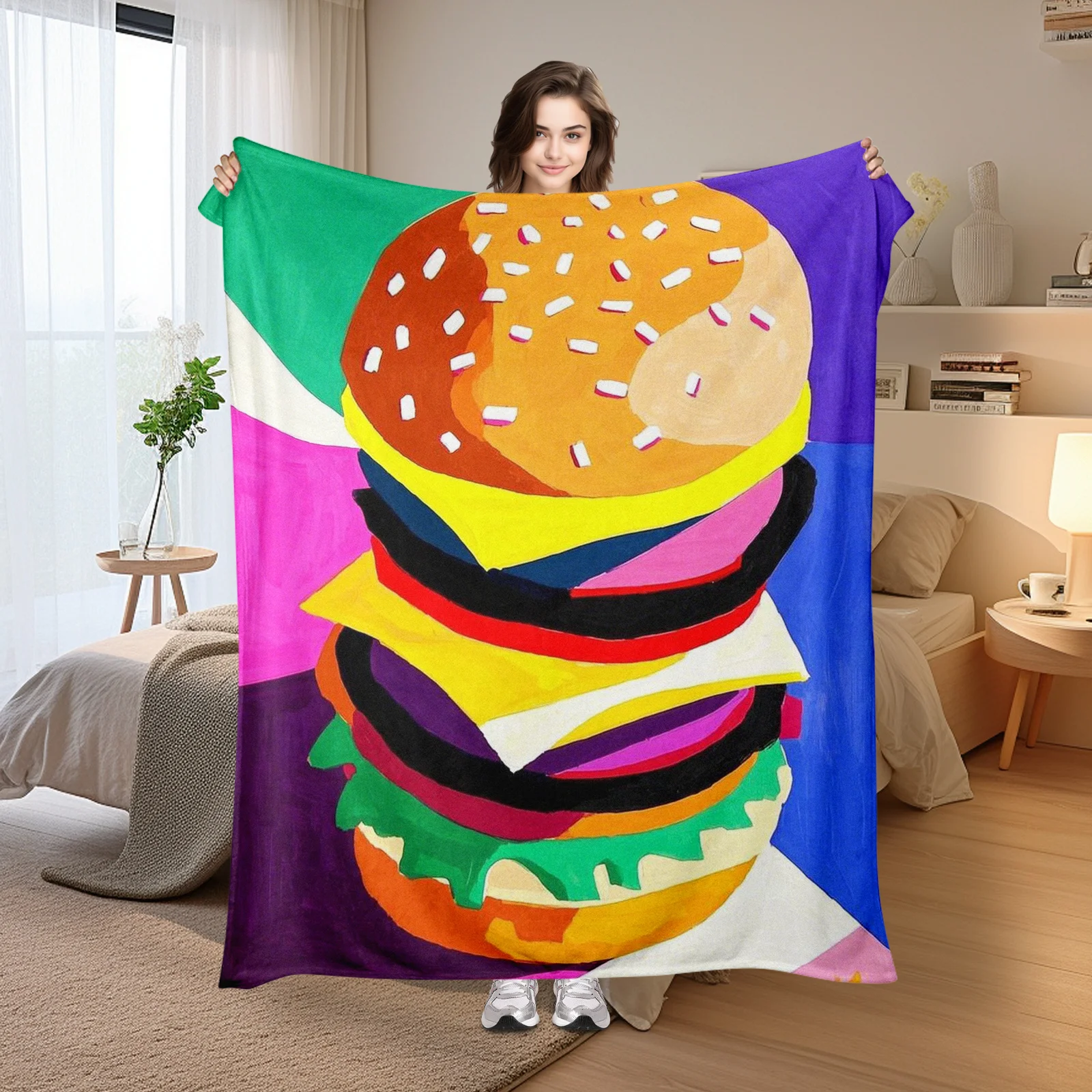Hamburger Themed Blanket With Abstract Colors And Geometric Shapes For Creative Home Decor And Unique Gift Idea
Hamburger Themed Blanket With Abstract Colors And Geometric Shapes For Creative Home Decor And Unique Gift Idea