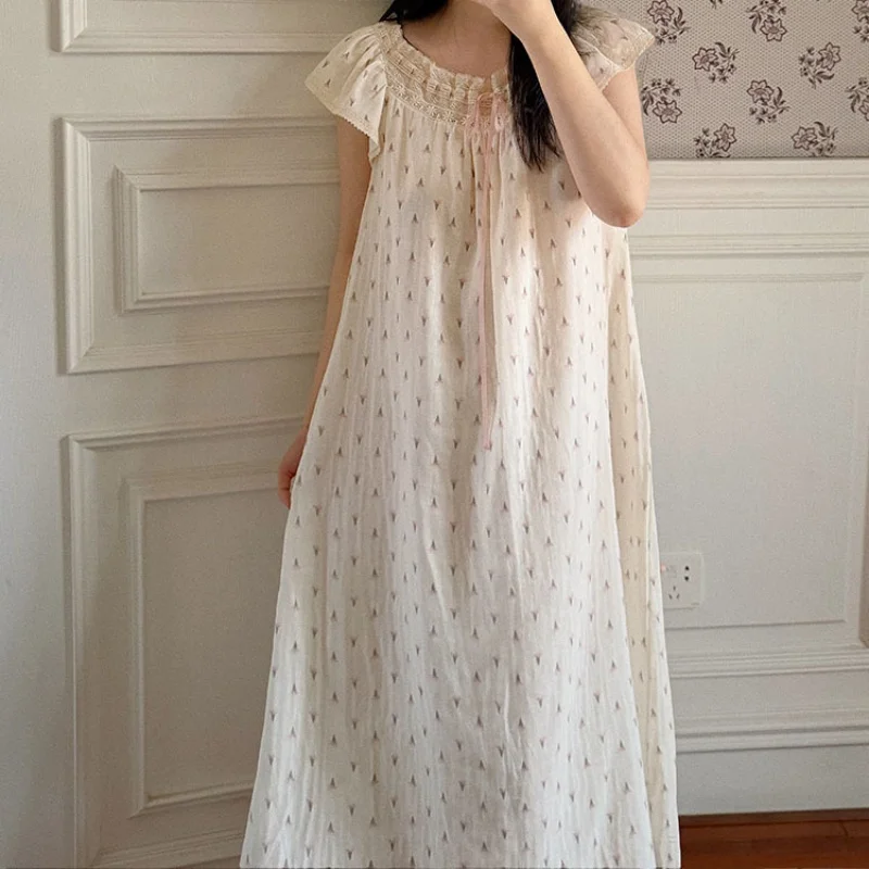Women 100% Cotton Nightdress Princess Lace Round Neck Printing Nightgowns Summer Sleeveless Long Mid-Calf Nightie Sleepwear New
Women 100% Cotton Nightdress Princess Lace Round Neck Printing Nightgowns Summer Sleeveless Long Mid-Calf Nightie Sleepwear New
