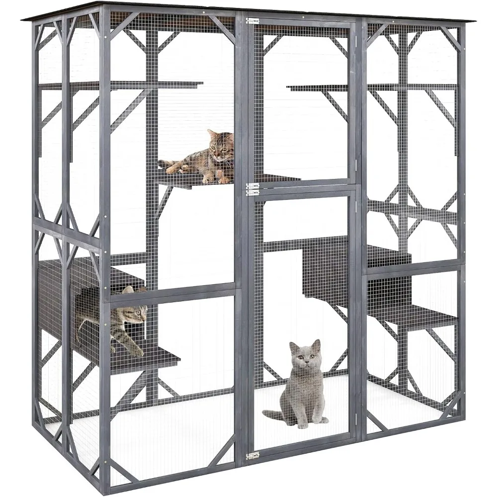 Catio Outdoor Cat Enclosure Large, 71 Inch Outdoor Cat House Weatherproof with Asphalt Roof, Wooden Cat Cage Playpen with 7 Jum
Catio Outdoor Cat Enclosure Large, 71 Inch Outdoor Cat House Weatherproof with Asphalt Roof, Wooden Cat Cage Playpen with 7 Jum