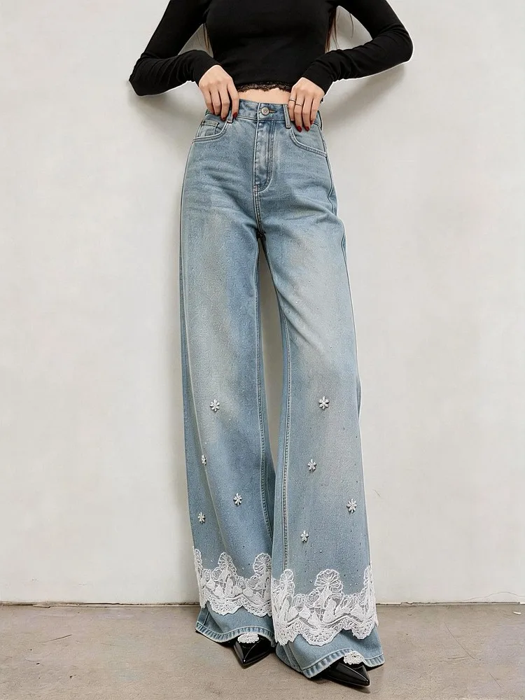 Blue Lace Wide Leg Jeans Women's Design High Waist Draped Slim Straight Pants Summer New Arrival Casual Style Hot Girl Brand
Blue Lace Wide Leg Jeans Women's Design High Waist Draped Slim Straight Pants Summer New Arrival Casual Style Hot Girl Brand