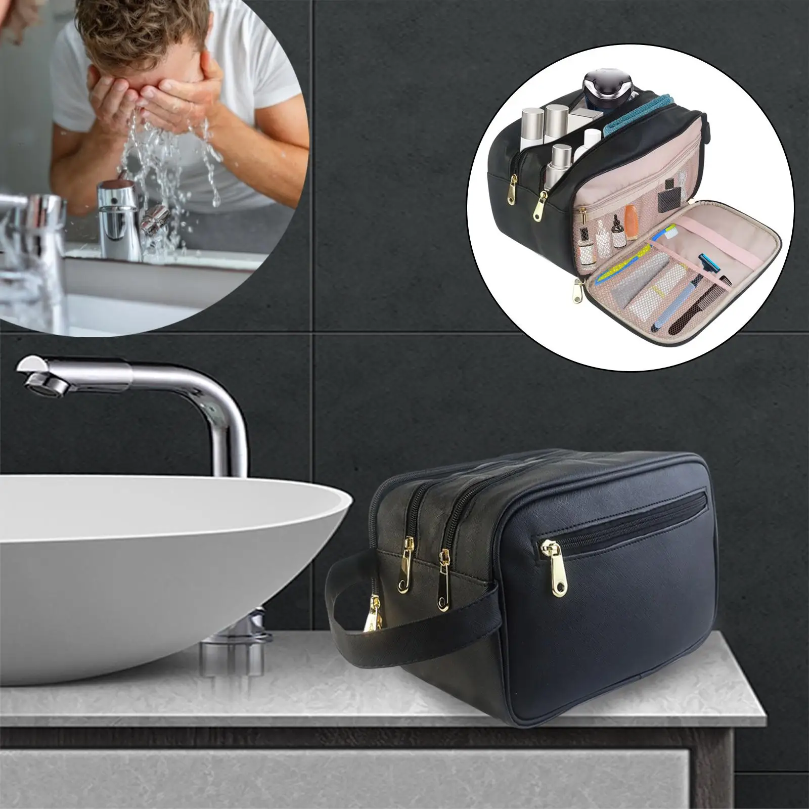 Portable PU Leather Travel Toiletry Bag, Makeup Case for Cosmetics Bathroom Shower
Portable PU Leather Travel Toiletry Bag, Makeup Case for Cosmetics Bathroom Shower