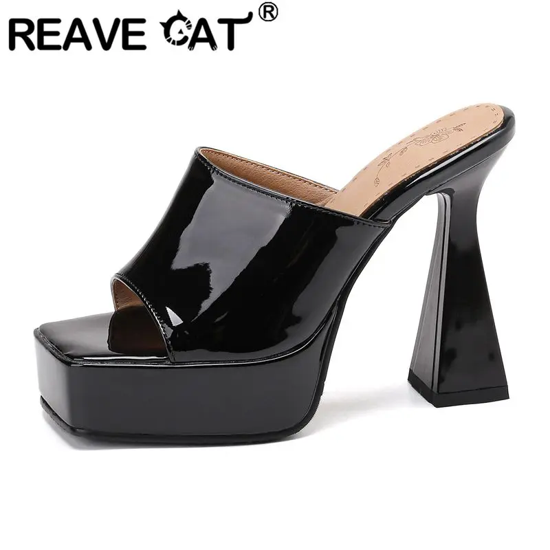 REAVE CAT Fashion Shiny Female Sandals Square Toe Strange Heels 12cm Platform 4cm Slip On Mules Sexy Dating Shoes 43 44 45 46
REAVE CAT Fashion Shiny Female Sandals Square Toe Strange Heels 12cm Platform 4cm Slip On Mules Sexy Dating Shoes 43 44 45 46