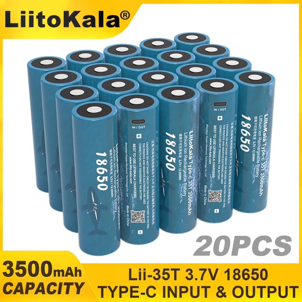 20PCS LiitoKala 35T Type-C 5V Input 3.7V 18650 3500mAh Capacity Rechargeable Lithium USB Battery for Toy Keyboar
20PCS LiitoKala 35T Type-C 5V Input 3.7V 18650 3500mAh Capacity Rechargeable Lithium USB Battery for Toy Keyboar