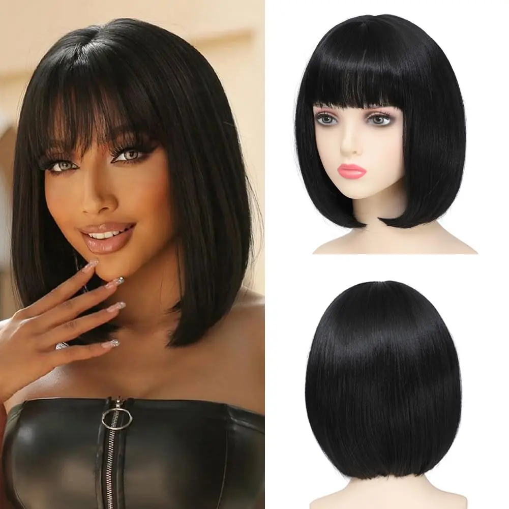 Black Bob wig with Liu Tiao 12 inch short straight shoulder heat-resistant synthetic Bob wig for daily role-playing parties
Black Bob wig with Liu Tiao 12 inch short straight shoulder heat-resistant synthetic Bob wig for daily role-playing parties