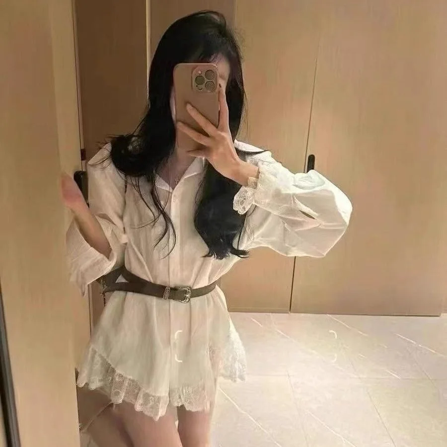 Chao Lu Si College Sle Sweet Cool Turn-down Collar Dr Belted Sexy White Long Sve irt irt Trendy Women's Faion
Chao Lu Si College Sle Sweet Cool Turn-down Collar Dr Belted Sexy White Long Sve irt irt Trendy Women's Faion