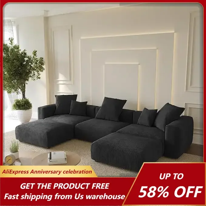 Black 5 Seater U Shaped Sectional Sofa Couch with 2 Ottomans,4 Pillows,Cushion Covers Removable& Replaceable,Living Room Sofas
Black 5 Seater U Shaped Sectional Sofa Couch with 2 Ottomans,4 Pillows,Cushion Covers Removable& Replaceable,Living Room Sofas