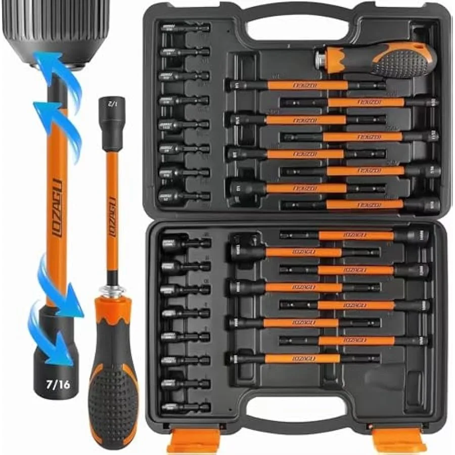 33PCS Magnetic Nut Driver Set with Long Handle | 6 Inch Long Nut Driver Set | SAE and Metric | 1 4 Inch Hex Shank | Cr-V Steel
33PCS Magnetic Nut Driver Set with Long Handle | 6 Inch Long Nut Driver Set | SAE and Metric | 1 4 Inch Hex Shank | Cr-V Steel