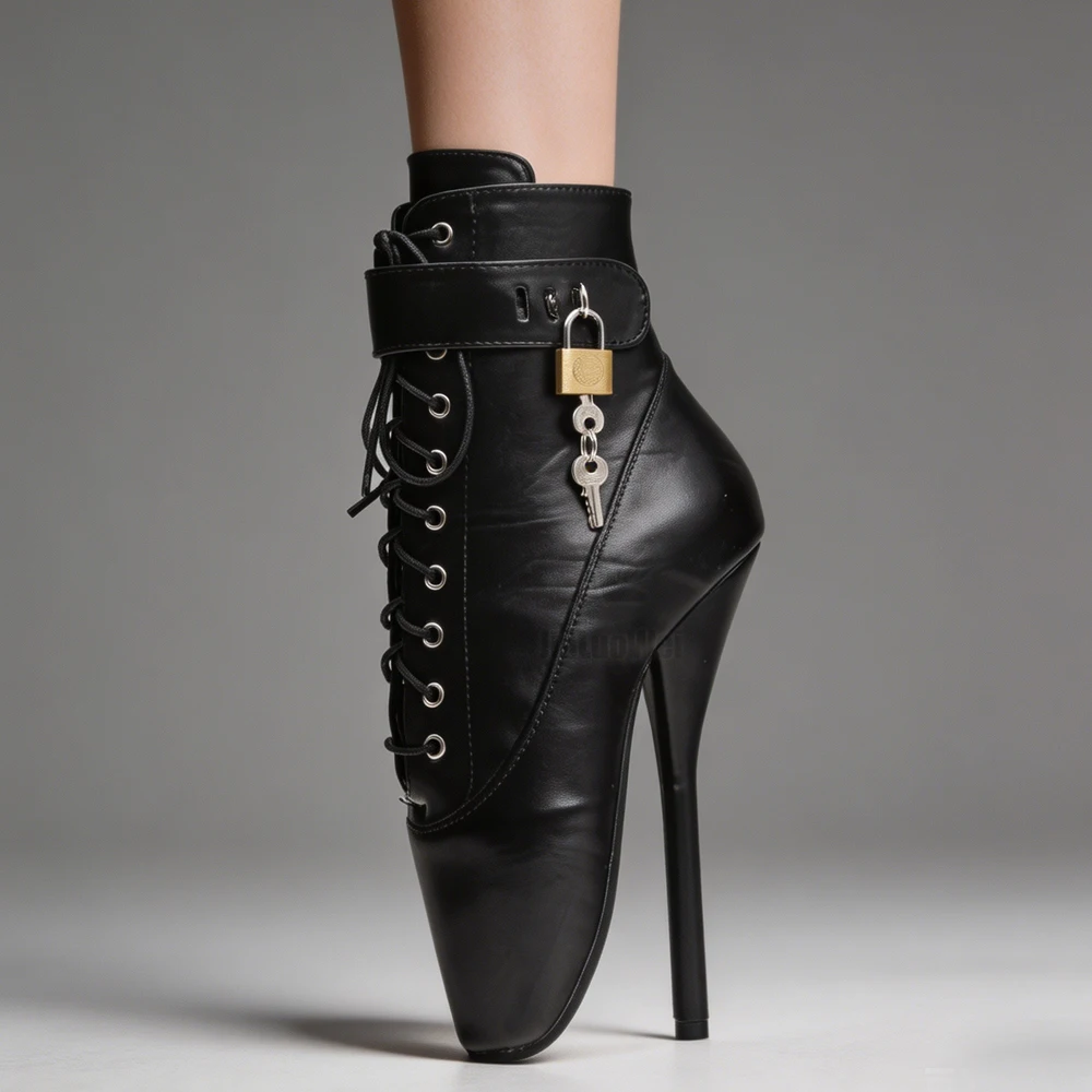 JIALUOWEI 7 Inch Sexy High Heel Fetish Ballet Shoes Lace Up Black Paten Locking Ankle Boots
JIALUOWEI 7 Inch Sexy High Heel Fetish Ballet Shoes Lace Up Black Paten Locking Ankle Boots