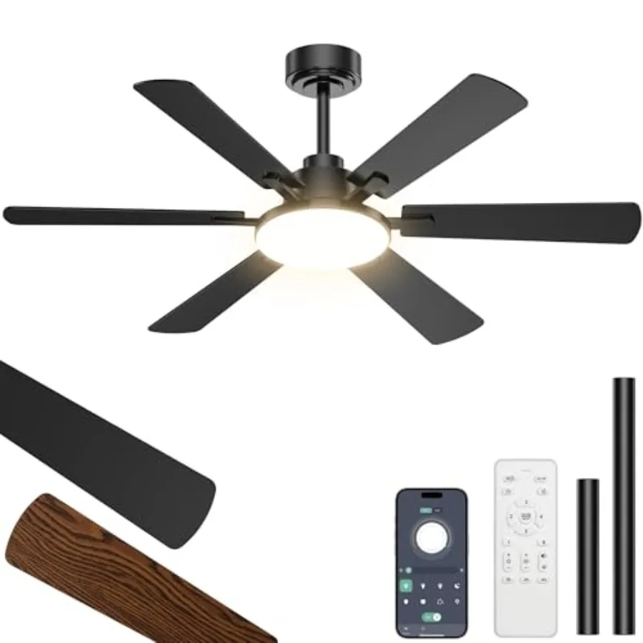 Bedroom Living Room Ceiling Fan with 52 Inch 6 Blade Design, ABS Plastic Blades, Matte Black Finish, Ultra Quiet Reversible DC
Bedroom Living Room Ceiling Fan with 52 Inch 6 Blade Design, ABS Plastic Blades, Matte Black Finish, Ultra Quiet Reversible DC