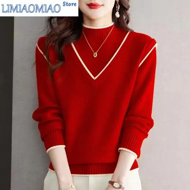 Women's Clothing Half High Collar Screw Thread Solid Color Pullover Long Sleeve Sweater Knitted Elegant Contrast Color Tops
Women's Clothing Half High Collar Screw Thread Solid Color Pullover Long Sleeve Sweater Knitted Elegant Contrast Color Tops