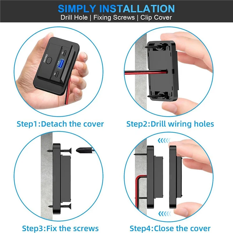 AB41-4PCS 3 порта, 12 В, USB-розетка для автодома, 90 Вт, двойная PD3.0 Type-C, быстрая зарядка, 72 Вт и USB QC3.0, 18 Вт, настенное крепление на панели
AB41-4PCS 3 порта, 12 В, USB-розетка для автодома, 90 Вт, двойная PD3.0 Type-C, быстрая зарядка, 72 Вт и USB QC3.0, 18 Вт, настенное крепление на панели