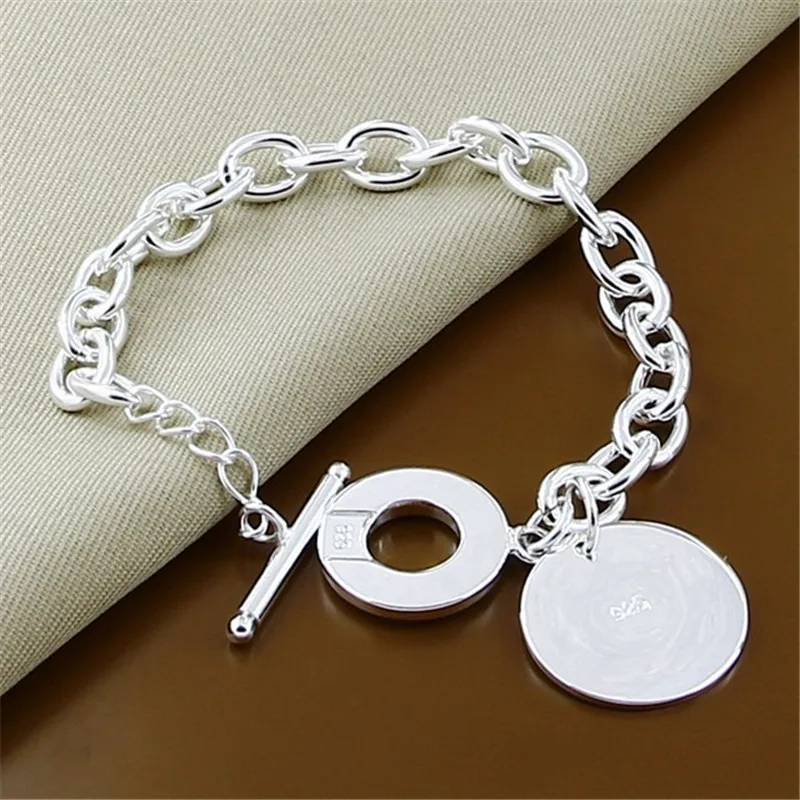 925 Sterling Silver Round Tag Pendant Bracelet OT Buckle For Woman Charm Wedding Engagement Fashion Party Jewelry
925 Sterling Silver Round Tag Pendant Bracelet OT Buckle For Woman Charm Wedding Engagement Fashion Party Jewelry