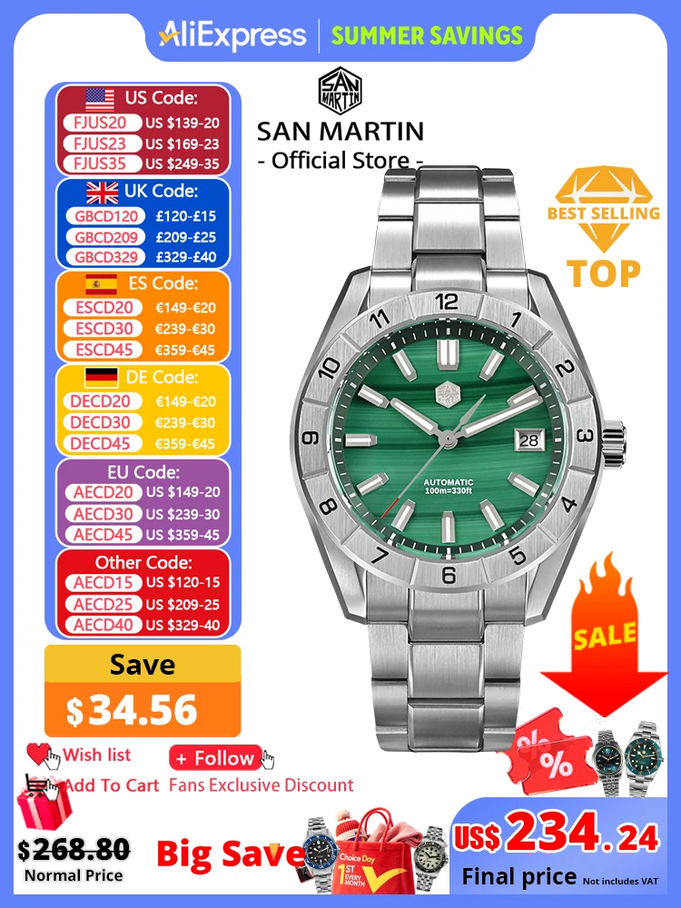 San Martin New 42mm Peacock Gemstone Dial NH35 Luxury Men Watch Automatic Mechanical Sapphire 100M Waterproof Luminous SN0130
San Martin New 42mm Peacock Gemstone Dial NH35 Luxury Men Watch Automatic Mechanical Sapphire 100M Waterproof Luminous SN0130