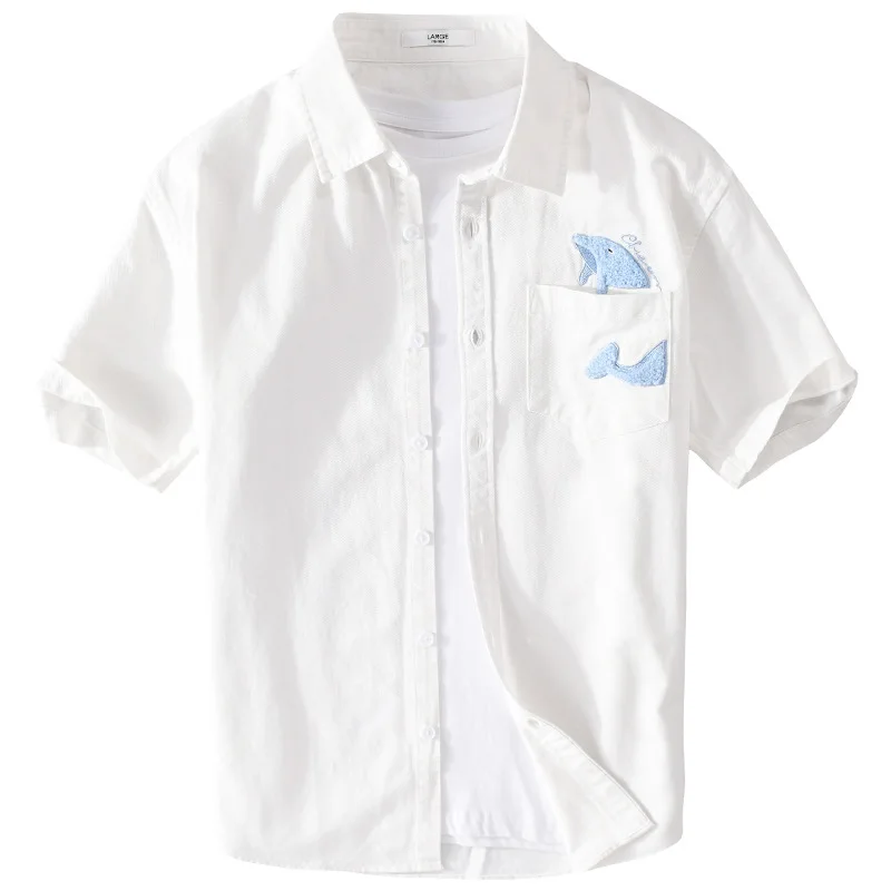 Summer White Shirt Men Casual Short Sleeve Mens Shirts Lapel Pure Cotton Top Whale Towel Embroidered Shirt Youth Fashion Clothes
Summer White Shirt Men Casual Short Sleeve Mens Shirts Lapel Pure Cotton Top Whale Towel Embroidered Shirt Youth Fashion Clothes