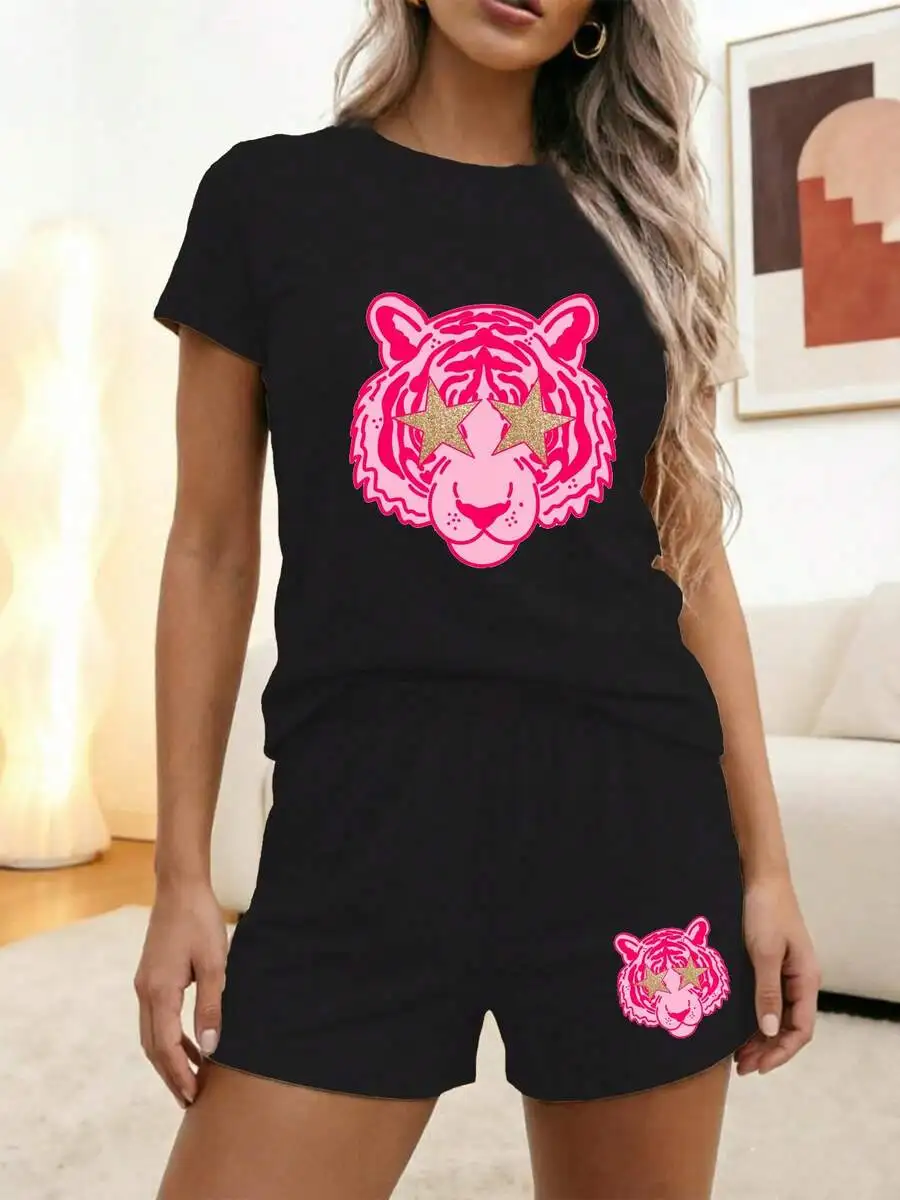 Womens Casual Short Sleeve Loungewear Set With Tiger Print Graphic Design
Womens Casual Short Sleeve Loungewear Set With Tiger Print Graphic Design