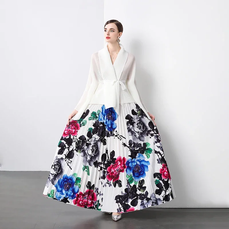 Premium Elegance Arrival Cross-Border Pleated Sunburst Pleats Solid Outer Wrap Floral Print Maxi Skirt Chic Two-Piece Set Miyake
Premium Elegance Arrival Cross-Border Pleated Sunburst Pleats Solid Outer Wrap Floral Print Maxi Skirt Chic Two-Piece Set Miyake