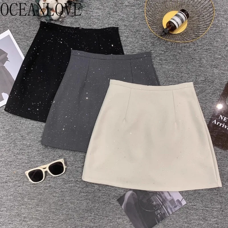 OCEANLOVE Sequins Mini Skirts Solid A-line Spring Summer Shiny High Waist Women Skirt Elegant Simple Sweet Faldas Mujer
OCEANLOVE Sequins Mini Skirts Solid A-line Spring Summer Shiny High Waist Women Skirt Elegant Simple Sweet Faldas Mujer