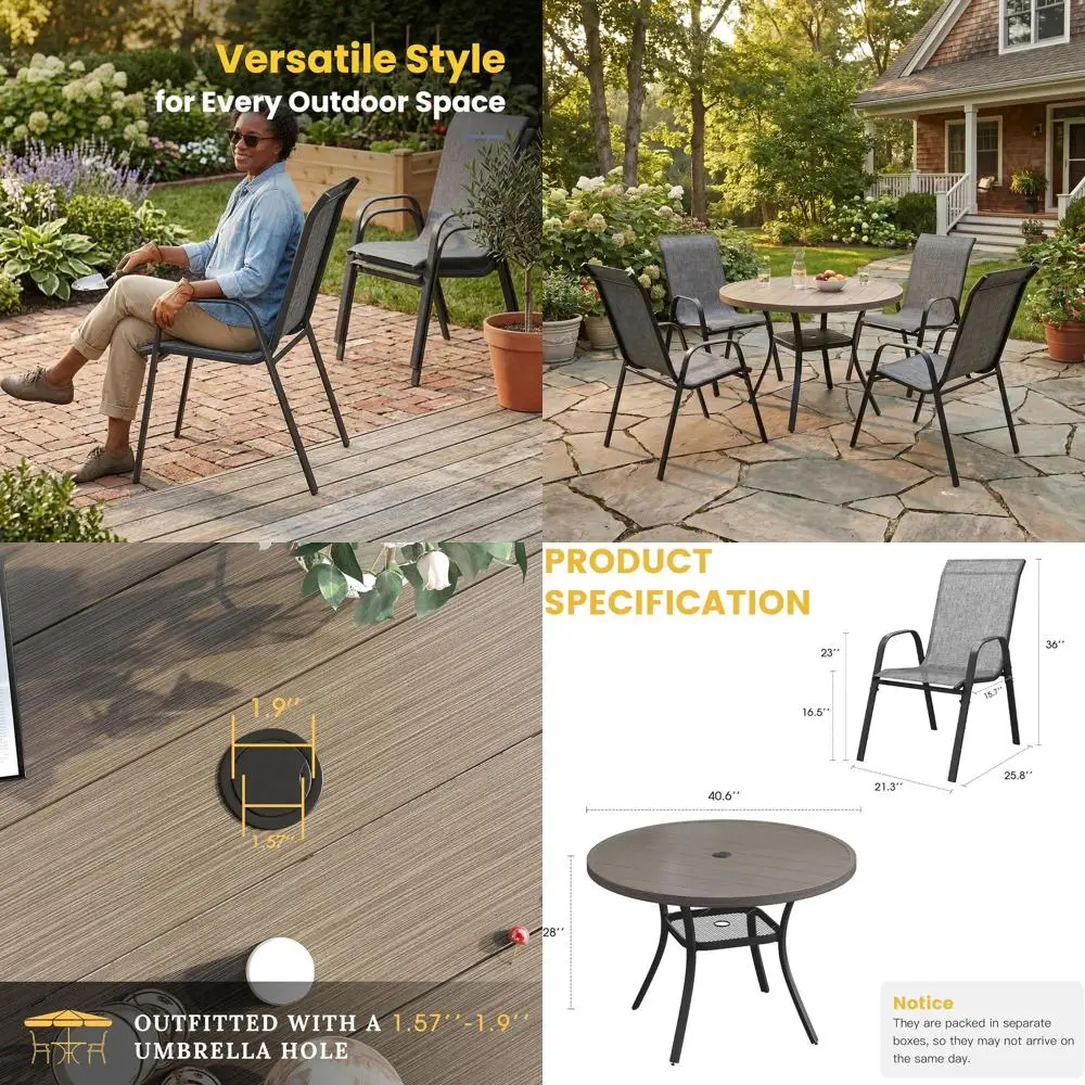 Patio Dining Set or 4, All Weather Metal 5 Pieces Patio Set-40.6" Round Outdoor Table and Stackable Chairs or Lawn Garden and Ba
Patio Dining Set or 4, All Weather Metal 5 Pieces Patio Set-40.6" Round Outdoor Table and Stackable Chairs or Lawn Garden and Ba