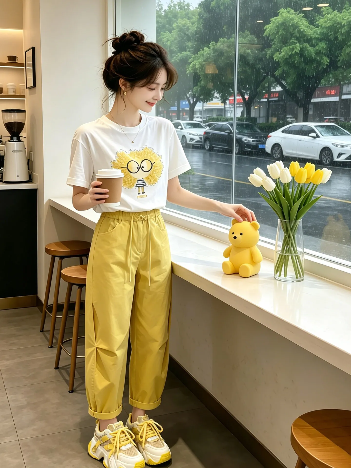 Summer Fashion Set Loose Cartoon White T-Shirt And Yellow Wide Leg Pants Two-Piece Set Breathable Lightweight round Neck Shor...
Summer Fashion Set Loose Cartoon White T-Shirt And Yellow Wide Leg Pants Two-Piece Set Breathable Lightweight round Neck Shor...