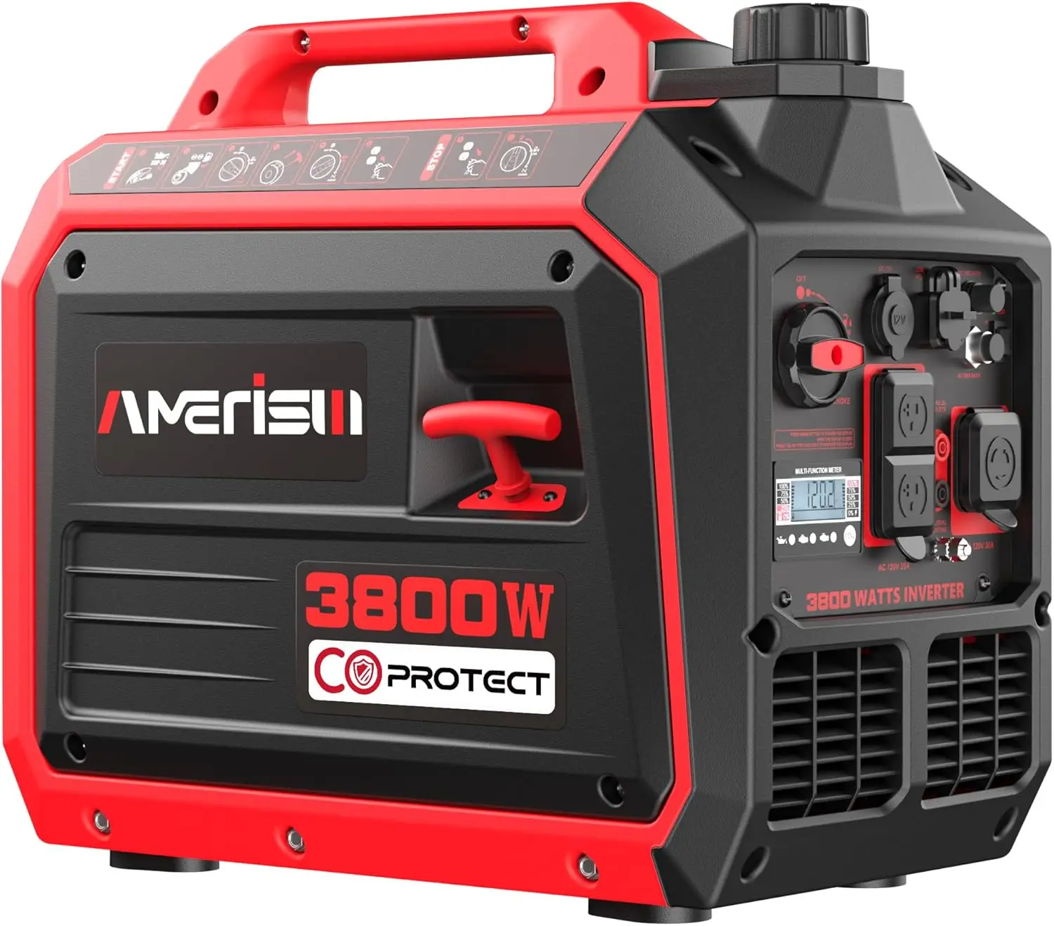 3800W Portable Inverter Generator with CO Sensor, Quiet and Lightweight Gas Generator for Camping, Home Use, RV Ready 30A
3800W Portable Inverter Generator with CO Sensor, Quiet and Lightweight Gas Generator for Camping, Home Use, RV Ready 30A