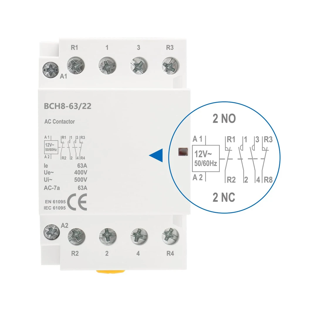 ABILKEEN BCH8-63/22 63A 4Pole Household AC contactor 2NO2NC Universal Circuit Control AC24V/110V/220V Automatic AC Contactor
ABILKEEN BCH8-63/22 63A 4Pole Household AC contactor 2NO2NC Universal Circuit Control AC24V/110V/220V Automatic AC Contactor