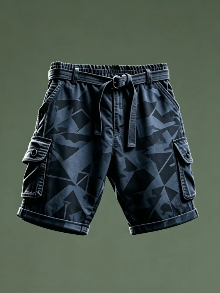 Mens Cargo Shorts Geometric Camouflage Print Techwear Loose Fit Outdoor Tactical Shorts with Belt
Mens Cargo Shorts Geometric Camouflage Print Techwear Loose Fit Outdoor Tactical Shorts with Belt
