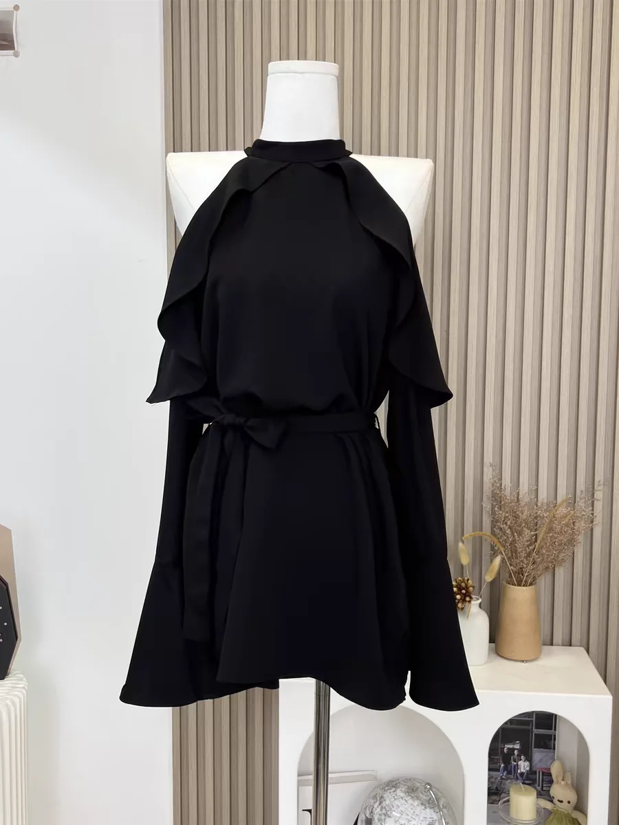Sexy Black Mini Dress For Women Elegant Hollow Out Long Sleeve A-line Dresses Summer Lady Solid Color Bandage Robes
Sexy Black Mini Dress For Women Elegant Hollow Out Long Sleeve A-line Dresses Summer Lady Solid Color Bandage Robes