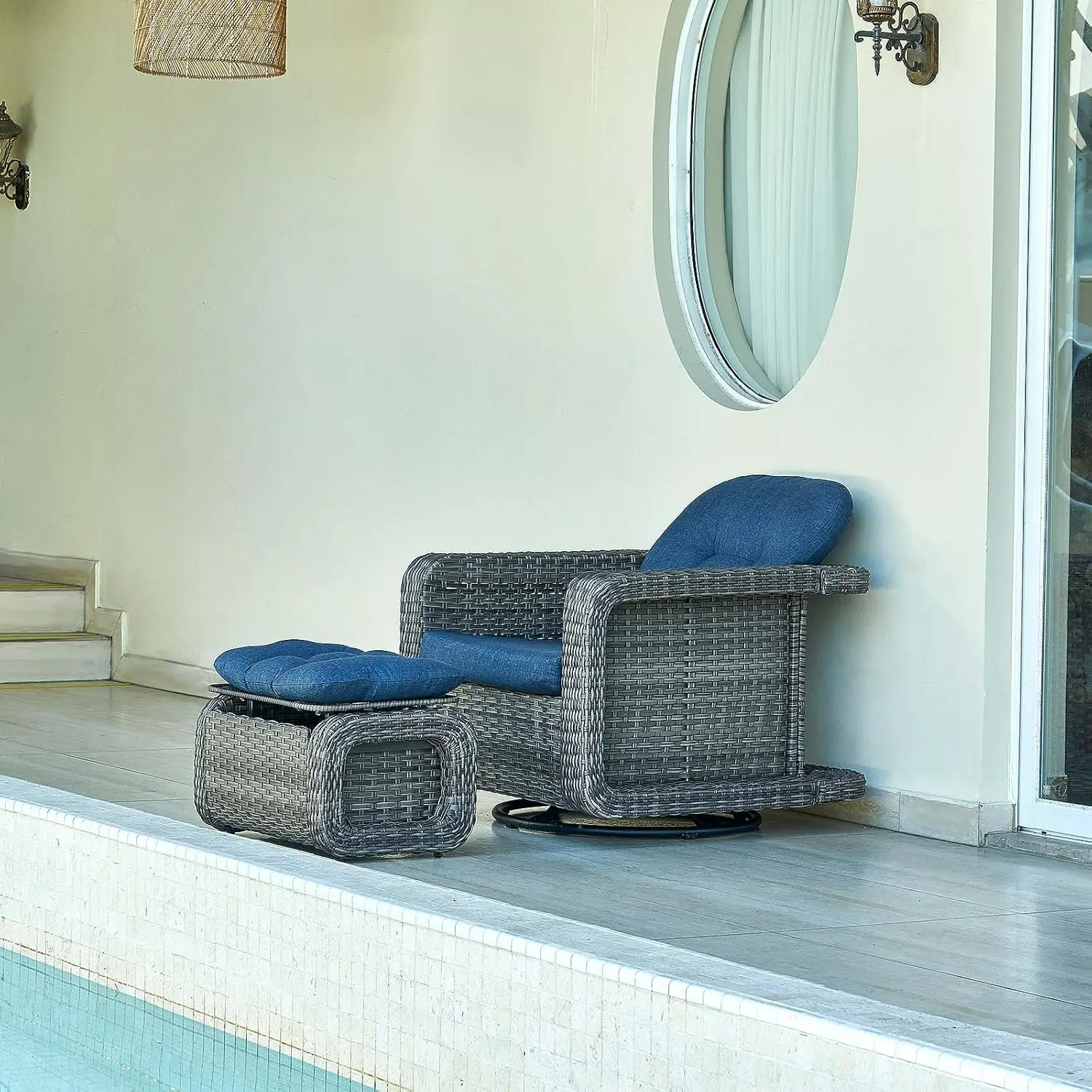 360° Swivel Rocker Patio Chair Set 2pc Rust-Resistant Cushion Ottoman Backyard Deck Balcony Gray Wicker Blue, Customized
360° Swivel Rocker Patio Chair Set 2pc Rust-Resistant Cushion Ottoman Backyard Deck Balcony Gray Wicker Blue, Customized