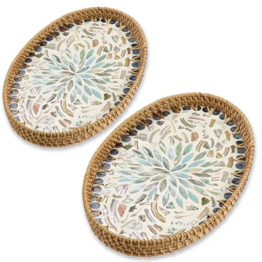 2 Pcs Oval Rattan Mother of Pearl Serving Tray Wicker Woven Storage Tray Organizer for Fruit Coffee Table Party Picnic Cafe Off
2 Pcs Oval Rattan Mother of Pearl Serving Tray Wicker Woven Storage Tray Organizer for Fruit Coffee Table Party Picnic Cafe Off