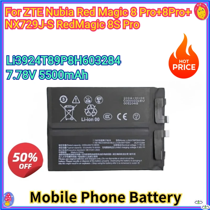 New Replacement Mobile Phone Battery 5500mAh Li3924T89P8H603284 For ZTE Nubia Red Magic 8 Pro+ 8Pro+ NX729J-S RedMagic 8S Pro
New Replacement Mobile Phone Battery 5500mAh Li3924T89P8H603284 For ZTE Nubia Red Magic 8 Pro+ 8Pro+ NX729J-S RedMagic 8S Pro
