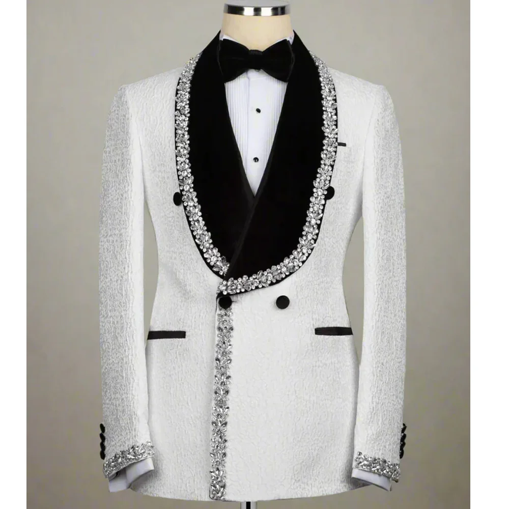 Jacquard Men's Luxurious Crystal Suits 2 Pieces Wedding Groom Sets White Shawl Lapel Man Tuxedo For Party,Elegant Dancing Set
Jacquard Men's Luxurious Crystal Suits 2 Pieces Wedding Groom Sets White Shawl Lapel Man Tuxedo For Party,Elegant Dancing Set