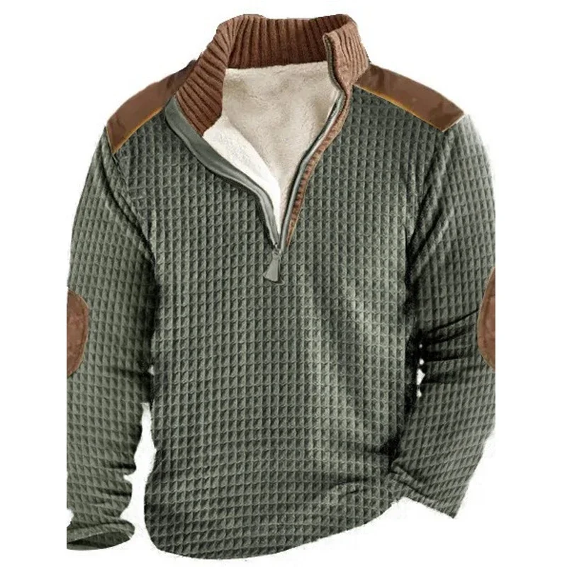 Vintage Autumn Men Clothing Long Sleeve Zip Stand Collar Hoodies Top Casual Waffle Pullover Winter Wool Fleece Stitch Sweatshirt
Vintage Autumn Men Clothing Long Sleeve Zip Stand Collar Hoodies Top Casual Waffle Pullover Winter Wool Fleece Stitch Sweatshirt