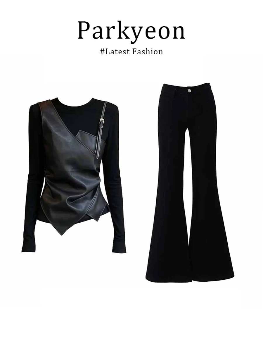 Parkyeon High Waist Bell Bottoms Two-Piece Set Women's Long Sleeve T-Shirt Top And Pants High Waist Slimming Design Casual Wear
Parkyeon High Waist Bell Bottoms Two-Piece Set Women's Long Sleeve T-Shirt Top And Pants High Waist Slimming Design Casual Wear