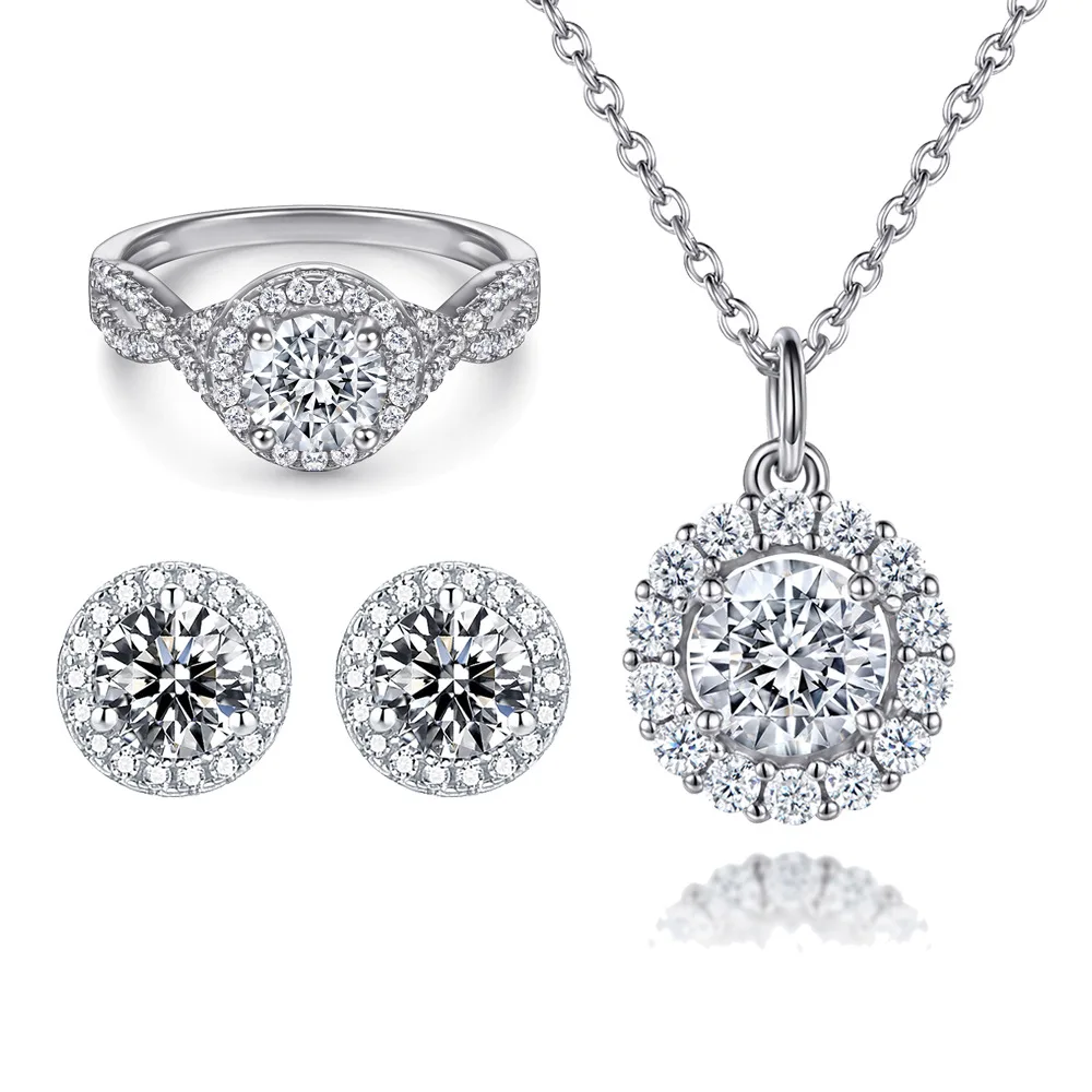 S925 pure silver plated 18K gold PT950 platinum necklace, gemstone ring, women's earrings, jewelry set, three piece set
S925 pure silver plated 18K gold PT950 platinum necklace, gemstone ring, women's earrings, jewelry set, three piece set