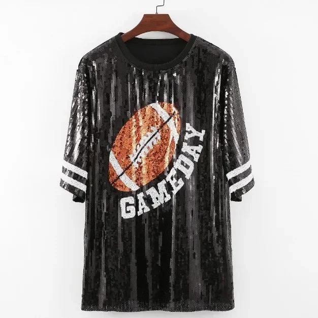 Женская футболка оверсайз с коротким рукавом, вышивкой букв и пайетками, в стиле регби/чирлидинга
Женская футболка оверсайз с коротким рукавом, вышивкой букв и пайетками, в стиле регби/чирлидинга