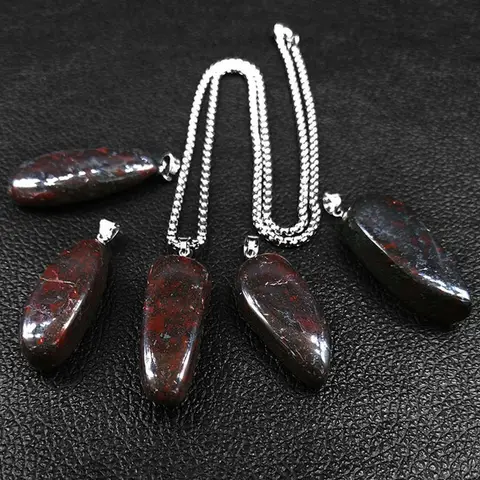 Irregular Bloodstone Pendant Necklace Stainless Steel Chain Gem Stone Healing Energy Necklace Jewelry Reiki Healing Gift NDD19-2