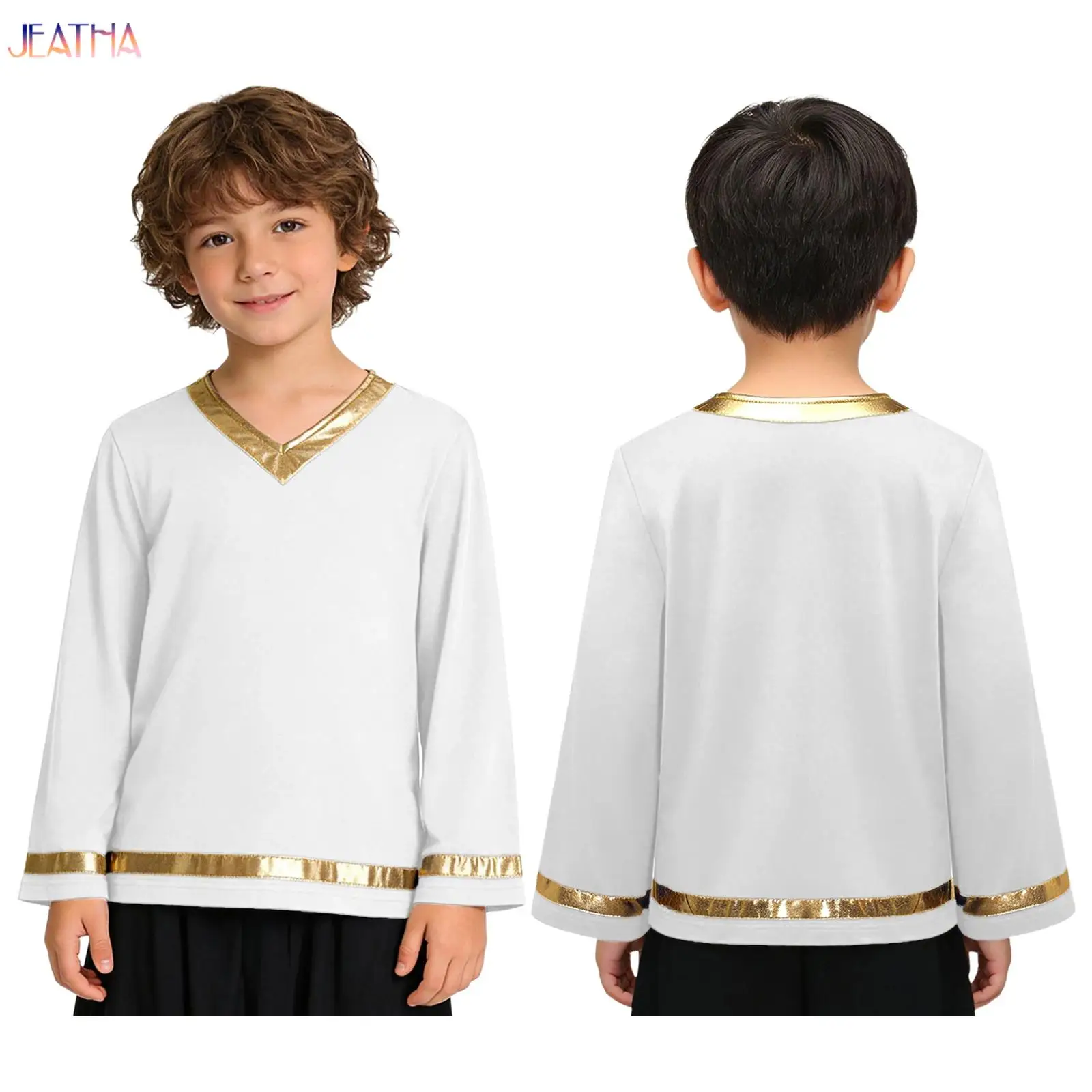 Kid Boys Church Choir Worship Liturgical Dance Pullover Top Metallic Praise Pullover Tunic Shirt Christian Priest Pastor Costume
Kid Boys Church Choir Worship Liturgical Dance Pullover Top Metallic Praise Pullover Tunic Shirt Christian Priest Pastor Costume