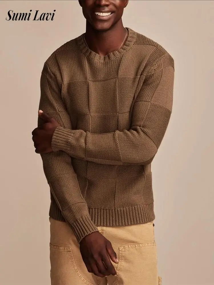 Vintage Crew Neck Long Sleeve Jumper Tops Men's Knitting Plaid Textured Sweater For Mens Spring Autumn Fashion Knitted Sweaters
Vintage Crew Neck Long Sleeve Jumper Tops Men's Knitting Plaid Textured Sweater For Mens Spring Autumn Fashion Knitted Sweaters