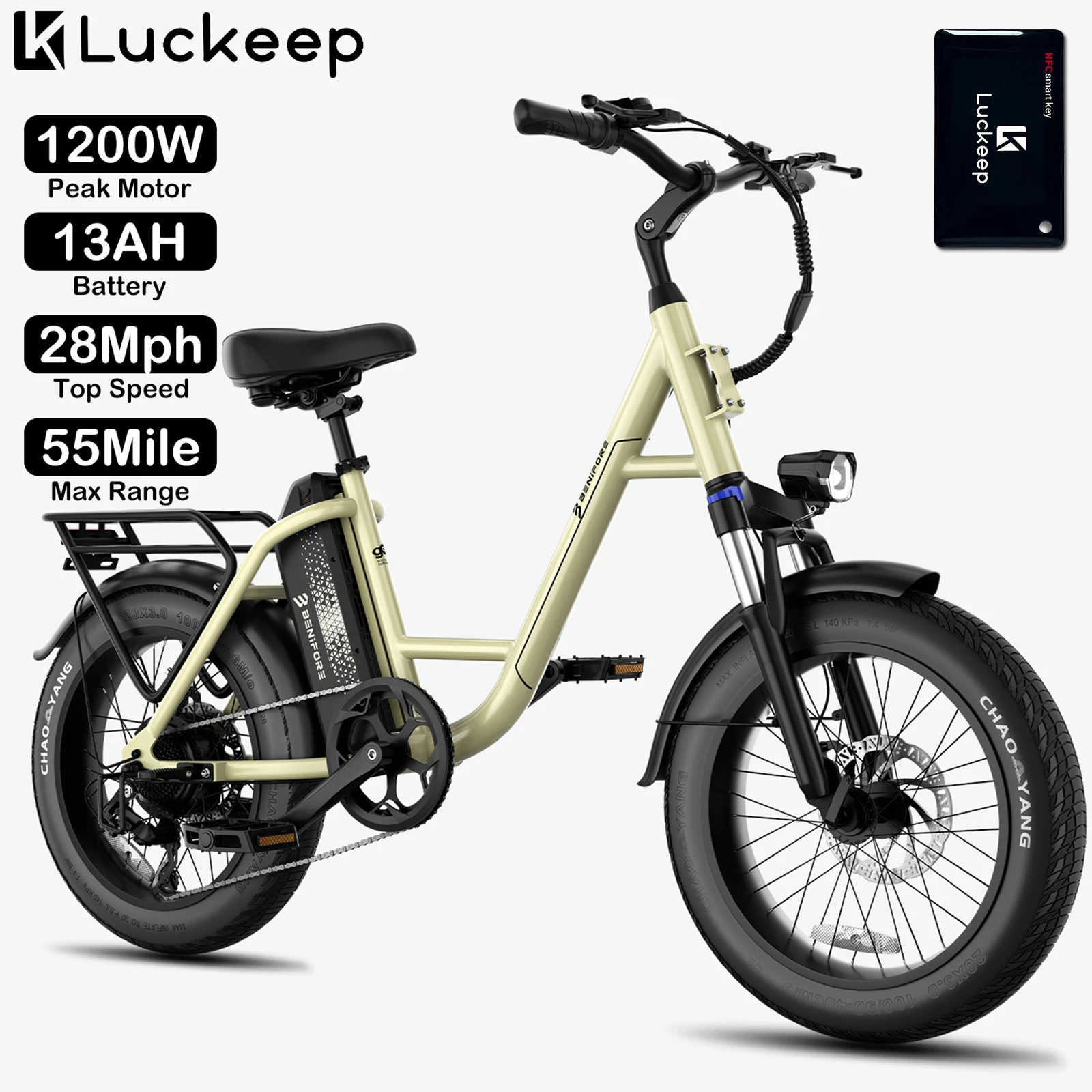 Electric Bike Foldable With NFC Luckeep 20"1200W Motor Top 28Mph 48V 13AH Range 55Mile City Commuting E-Bike Max Load 330Ibs
Electric Bike Foldable With NFC Luckeep 20"1200W Motor Top 28Mph 48V 13AH Range 55Mile City Commuting E-Bike Max Load 330Ibs