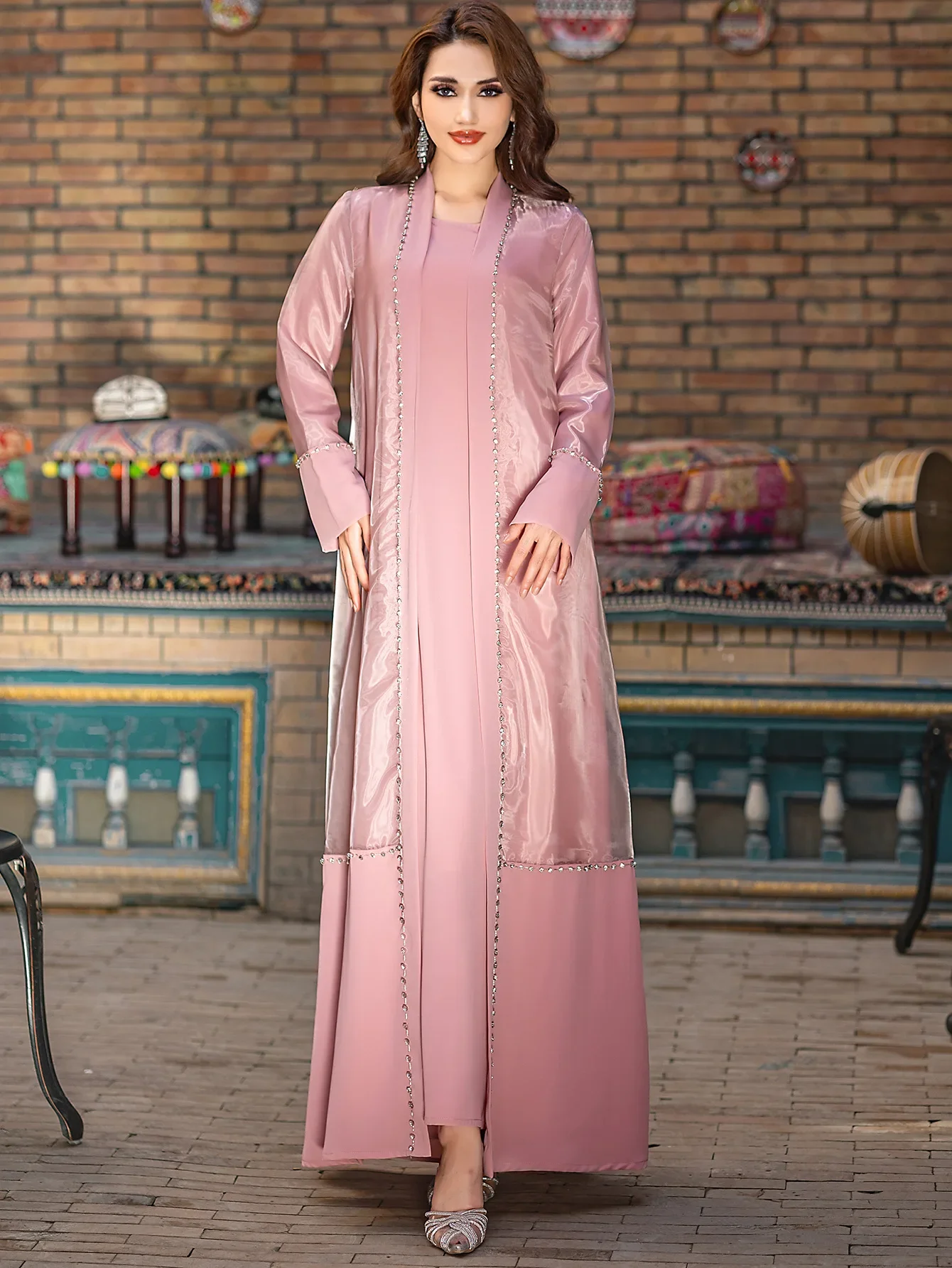 2pcs Dubai Abaya Diamonds Pink Cardigans Inner Dress Open Kimono Abayas Women Muslim Set Coat Eid Ramadan Jalabiya Islamic Cloth
2pcs Dubai Abaya Diamonds Pink Cardigans Inner Dress Open Kimono Abayas Women Muslim Set Coat Eid Ramadan Jalabiya Islamic Cloth